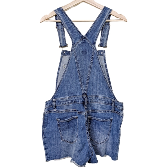 Jean Overalls Shorts Distressed Denim Shortalls Medium Wash Blue Medium Mossimo - Picture 8 of 9